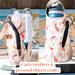In this two photo collage, both sides of an orange and cream print water bottle bag are displayed. One bag holds a 40 ounce Owala FreeSip.
